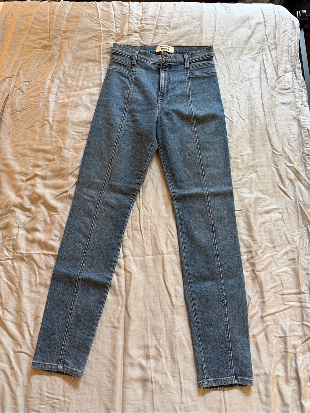Reformation Suzie Skinny Jeans in Medium Blue Wash Rhine 26